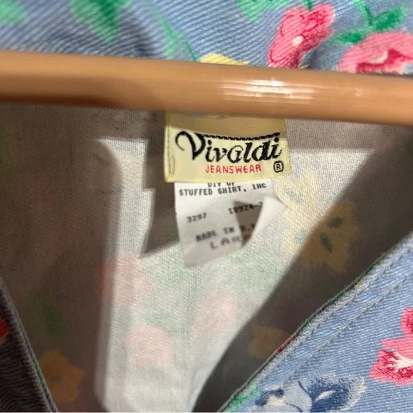 Vintage 80s Vivaldi floral denim v neck button up vest large - Picture 6 of 6